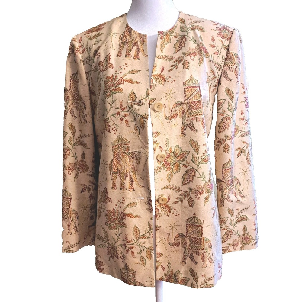 Talbots Women's Silk Long Sleeve‎ Button Up Beige Lined Jacket Blazer 8 Petites